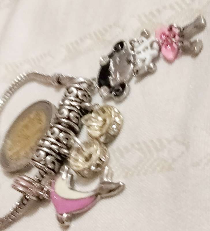 Bracelet 7 Part girl dangle articulated charm enamel pink+black+Crystals+1 fish enameled