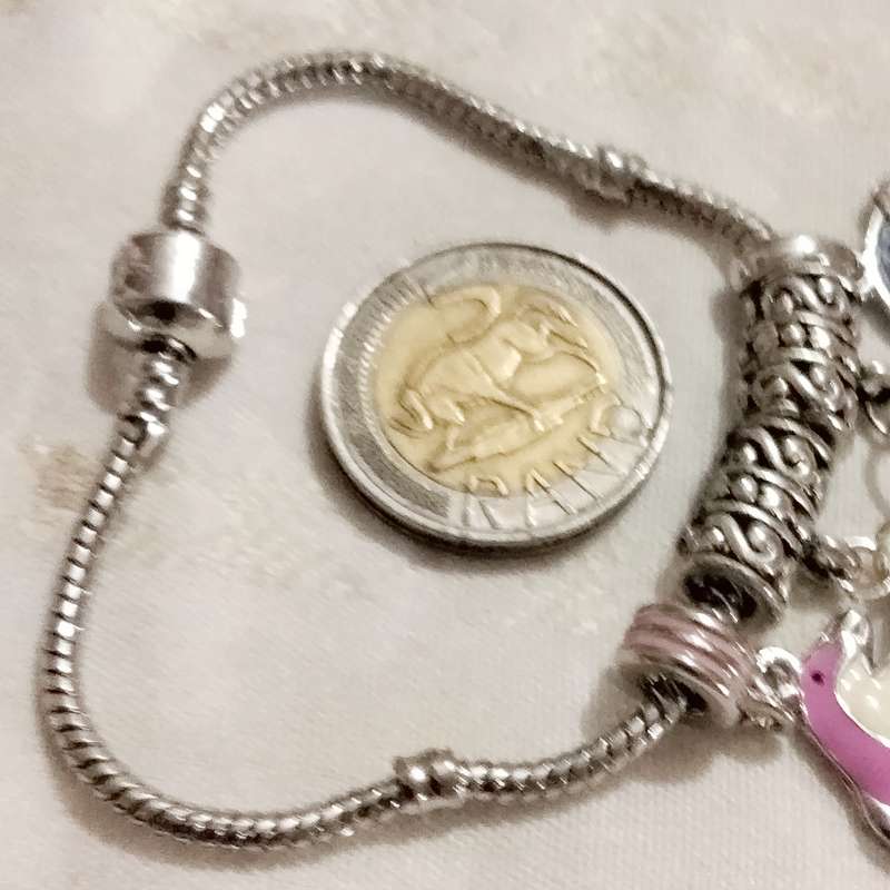 Bracelet 7 Part girl dangle articulated charm enamel pink+black+Crystals+1 fish enameled