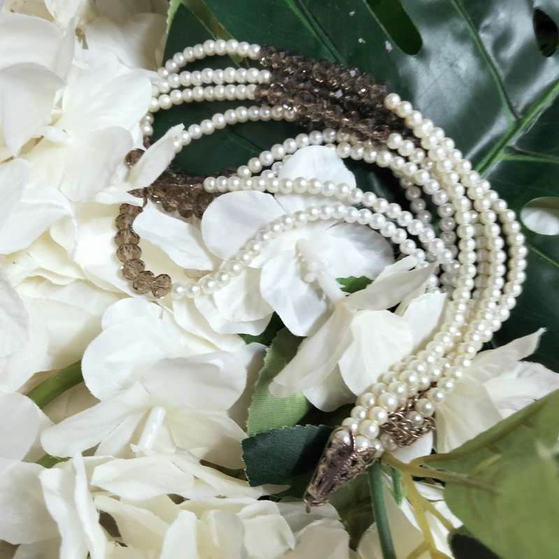 Necklace 4 Strand -Smokey Crystal faceted +Synthetic Pearls LOOK at my BUY NOW LISTINGS NO WAITING