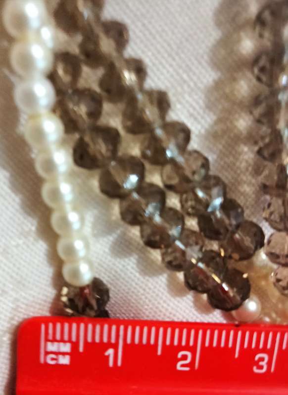 Necklace 4 Strand -Smokey Crystal faceted +Synthetic Pearls LOOK at my BUY NOW LISTINGS NO WAITING