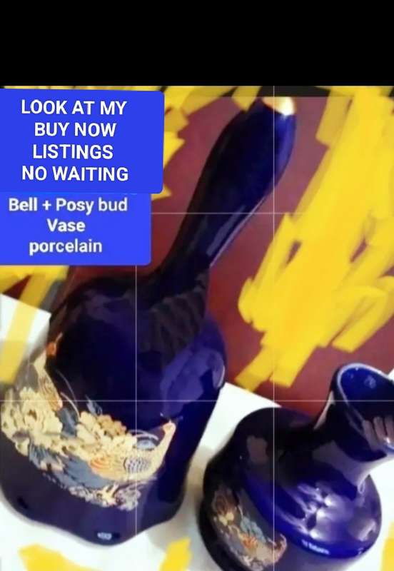 Bell+Bud Vase Oriental KUTANI style Cobalt Gilt Peacock+Lotus flowerLOOK at my BUY NOW-NO WAITING