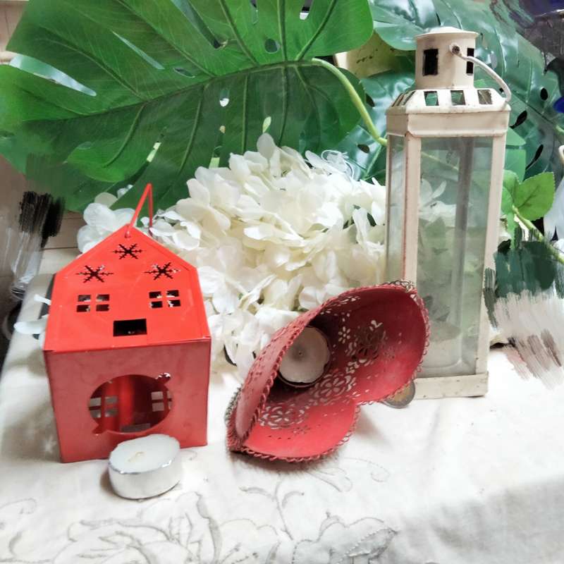 3 Candles Holders +2 red  cutout metal design  LOOK At My BUY NOW LISTINGS NO WAITING