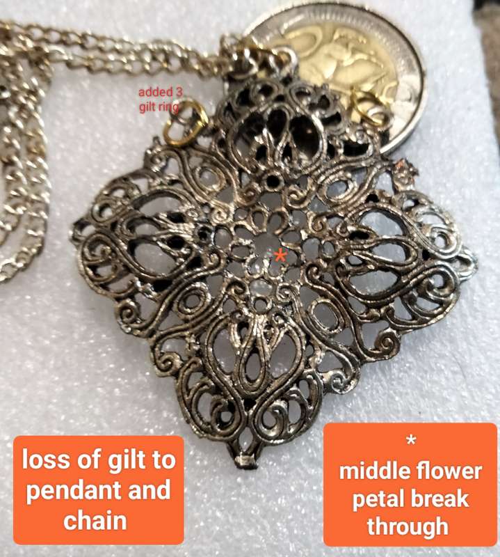 Necklace OLD Pendant Filigree gilt - Added chain+ 3 jump ring LOOK AT MY BUY NOW LISTINGS NO WAITING