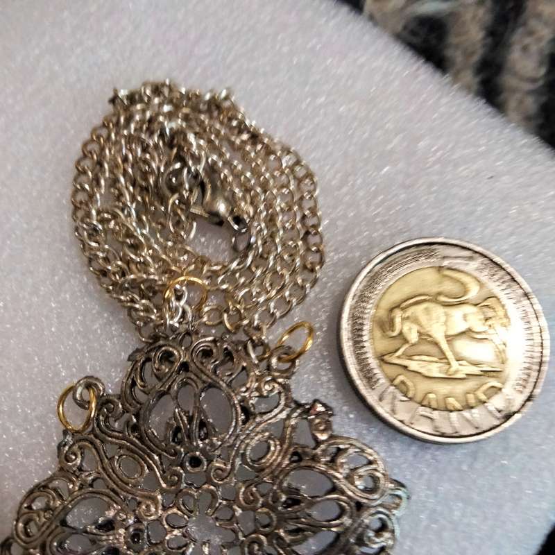Necklace OLD Pendant Filigree gilt - Added chain+ 3 jump ring LOOK AT MY BUY NOW LISTINGS NO WAITING