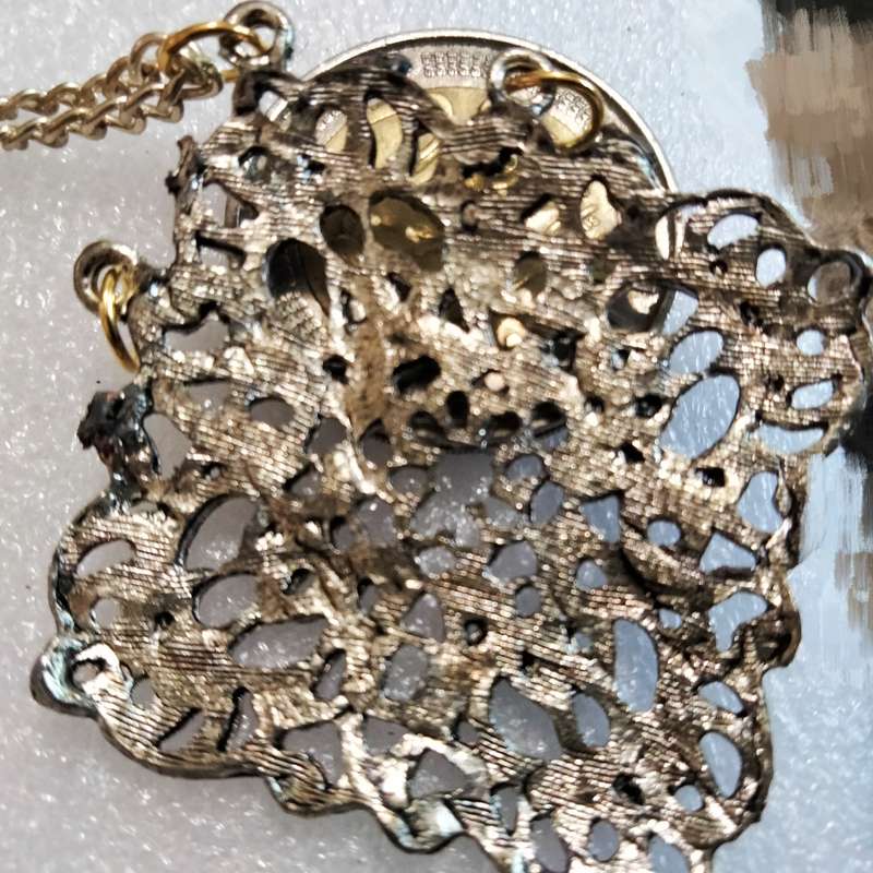 Necklace OLD Pendant Filigree gilt - Added chain+ 3 jump ring LOOK AT MY BUY NOW LISTINGS NO WAITING