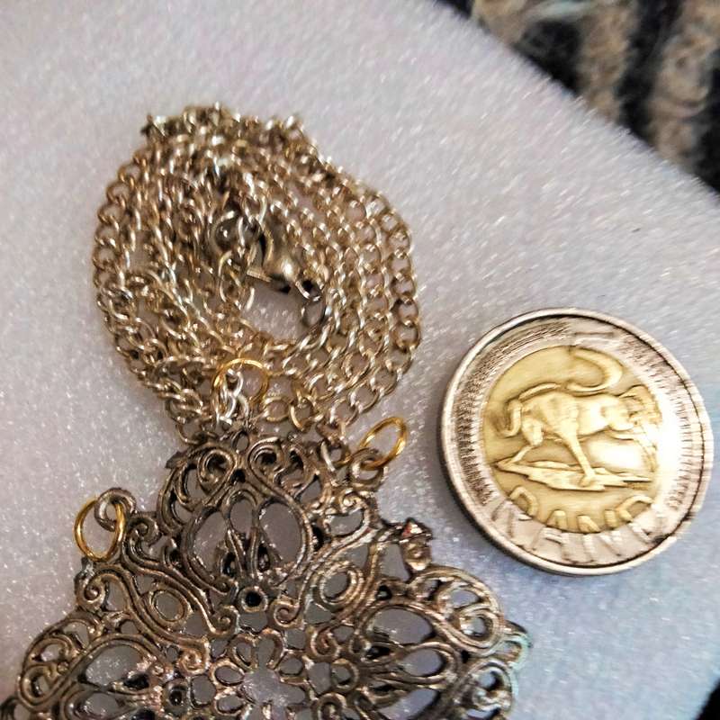 Necklace OLD Pendant Filigree gilt - Added chain+ 3 jump ring LOOK AT MY BUY NOW LISTINGS NO WAITING