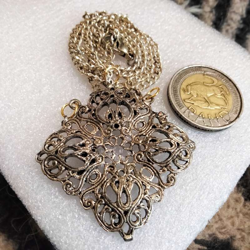Necklace OLD Pendant Filigree gilt - Added chain+ 3 jump ring LOOK AT MY BUY NOW LISTINGS NO WAITING