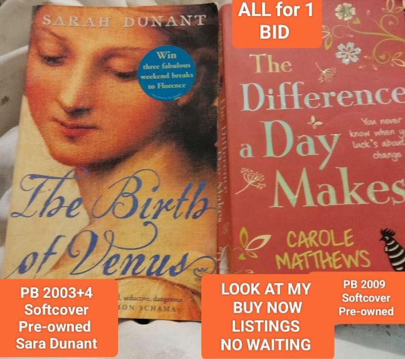 SARAH DUNANT The Birth of VENUS PB2004+Carol Mathews The difference a Day Makes softcover Pre-owned