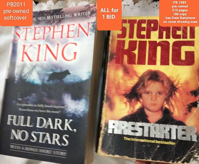 Stephen King Short stories Full Dark No Stars+ bonus story PB 2011+FIRESTART 1989Pre-owned softcover