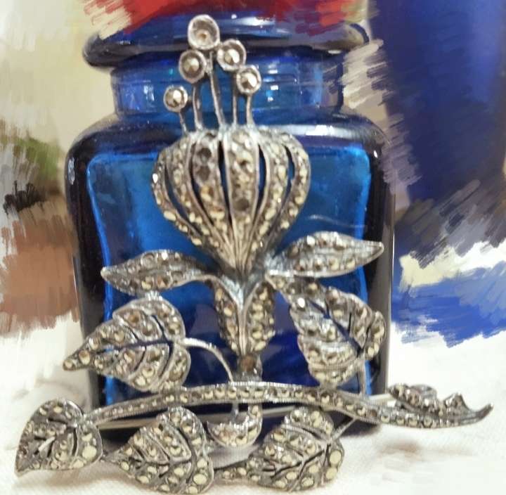 Brooch Sterling SILVER Vintage Marcasite LOOK At My BUY NOW listings NO WAITING