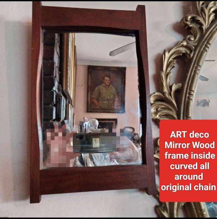 Mirror ART DECO frame curved wood+chain LOOK At My BUY NOW LISTINGS NO WAITING