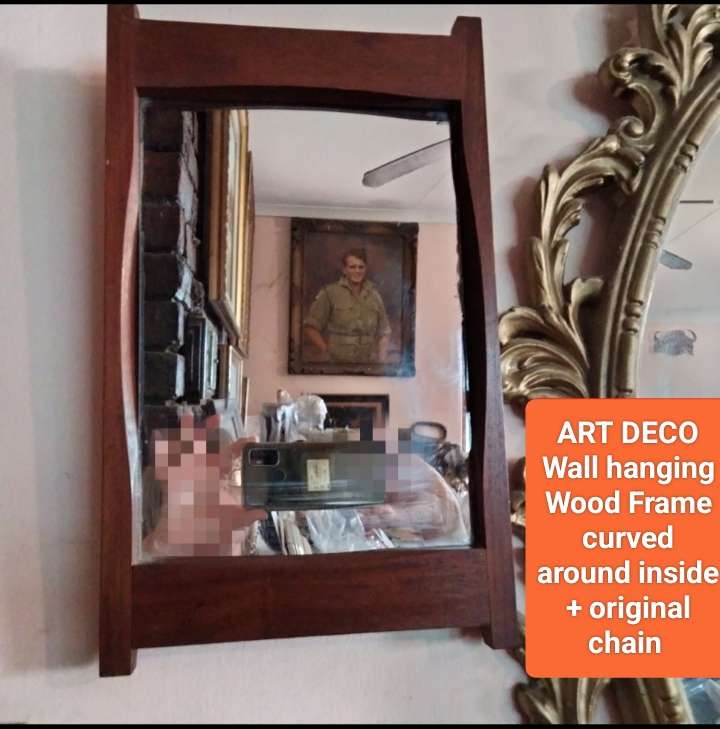 Mirror ART DECO frame curved wood+chain LOOK At My BUY NOW LISTINGS NO WAITING