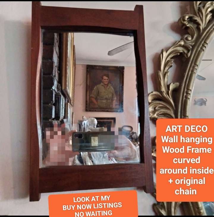 Mirror ART DECO frame curved wood+chain LOOK At My BUY NOW LISTINGS NO WAITING