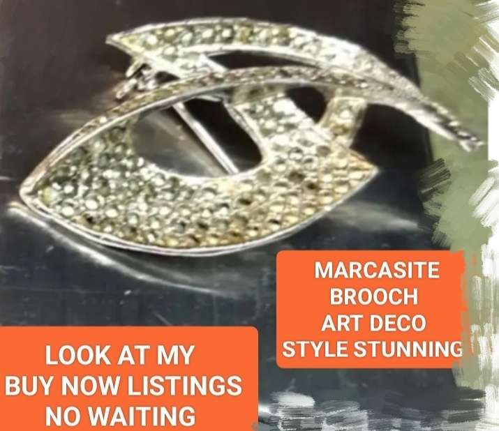 MARCASITE Brooch -1 Art Deco silver tone LOOK AT MY BUY NOW LISTINGS NO WAITING