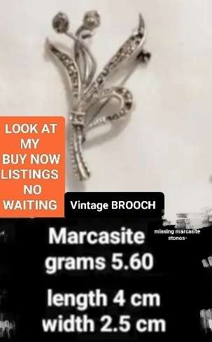 Brooch  MARCASITE-1 bouquet missing flower stones LOOK At My BUY NOW LISTINGS NO WAITING