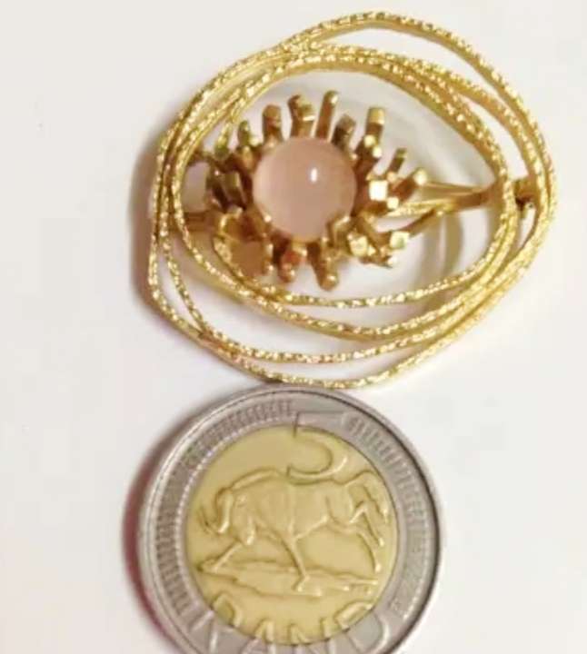 BROOCH -Rolled Gold- ROSE QUARTZ semi precious Gemstone -GERMANY LOOK at My BUY NOW ltems NO WAITING