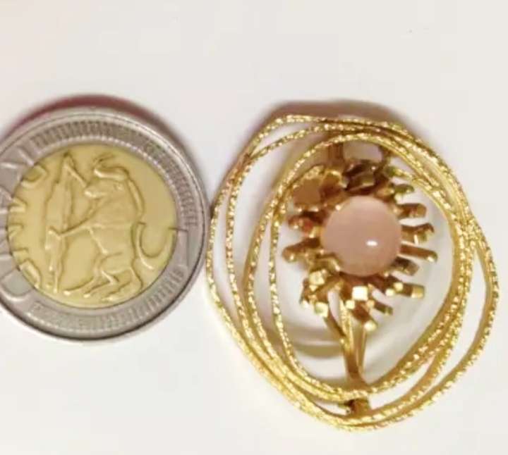 BROOCH -Rolled Gold- ROSE QUARTZ semi precious Gemstone -GERMANY LOOK at My BUY NOW ltems NO WAITING