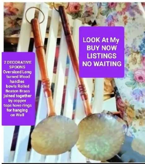 2  Brass Spoons big to hang in Wall  Look at my Buy Now listings No Waiting
