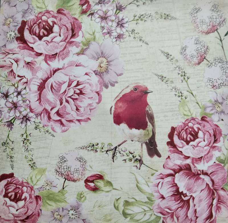 PAINTING Bird + floral scene-Canvas stretched over wood frame LOOK At My BUY NOW LISTING NO WAITING