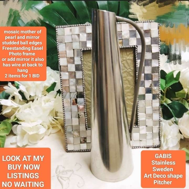 Art Deco style Jug Sweden GABIS Stainless+Frame-Mirror+Mop 2 ALL 1 BID LOOK AtMy BUY NOW NO WAITING