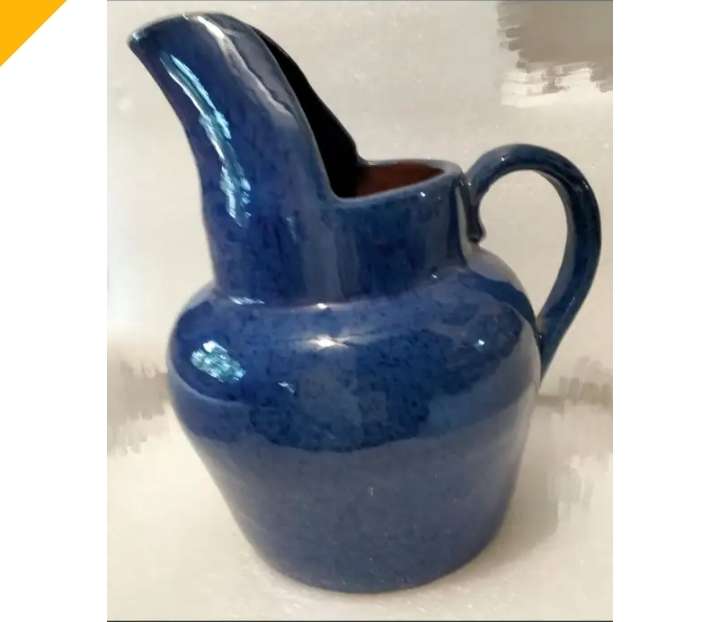 Jug Art Pottery COBOLT oxide glaze terracotta High cutaway Spout French LOOK atMy BUY NOW NO WAITING