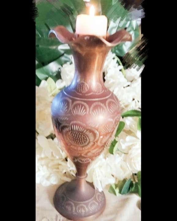 BRASS VASE ruffled edge tall-H 30cm 748grams or CANDLE holder LOOK AT MY BUY NOW LISTINGS NO WAITING