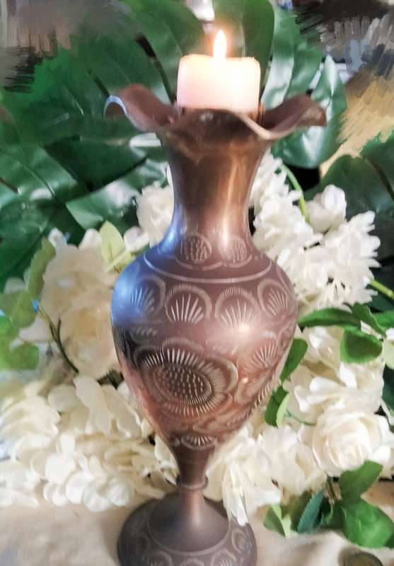 BRASS VASE ruffled edge tall-H 30cm 748grams or CANDLE holder LOOK AT MY BUY NOW LISTINGS NO WAITING