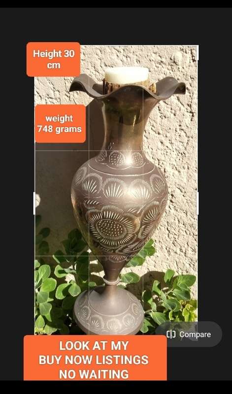 BRASS VASE ruffled edge tall-H 30cm 748grams or CANDLE holder LOOK AT MY BUY NOW LISTINGS NO WAITING