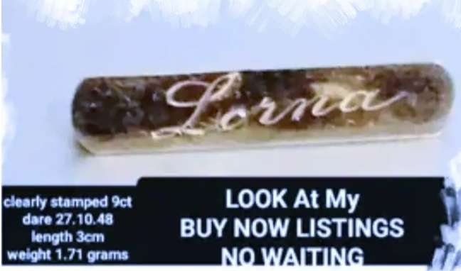 9 CT GOLD-LORNA Dated 27.10.48? BROOCH LOOK at My BUY NOW LISTINGS NO WAITING