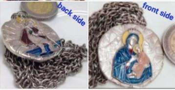 Necklace Both sides pictorial-Madonna-Saint Christopher Embossed+Chain LOOK At My BUY NOW-NO WAITING