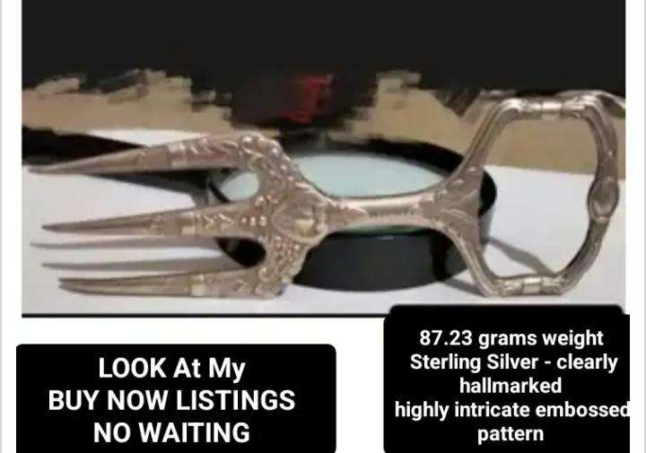 ANTIQUE STERLING SILVER 1800 clear Hallmarked Meat Serving fork intricately Embossed - ring handle