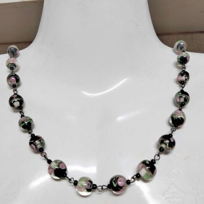 Necklace-  Murano -WEDDING Cake - lampwork glass handmade Vintage beads