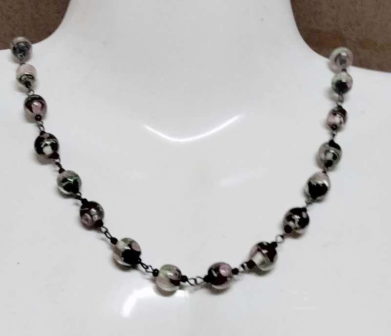 Necklace-  Murano -WEDDING Cake - lampwork glass handmade Vintage beads