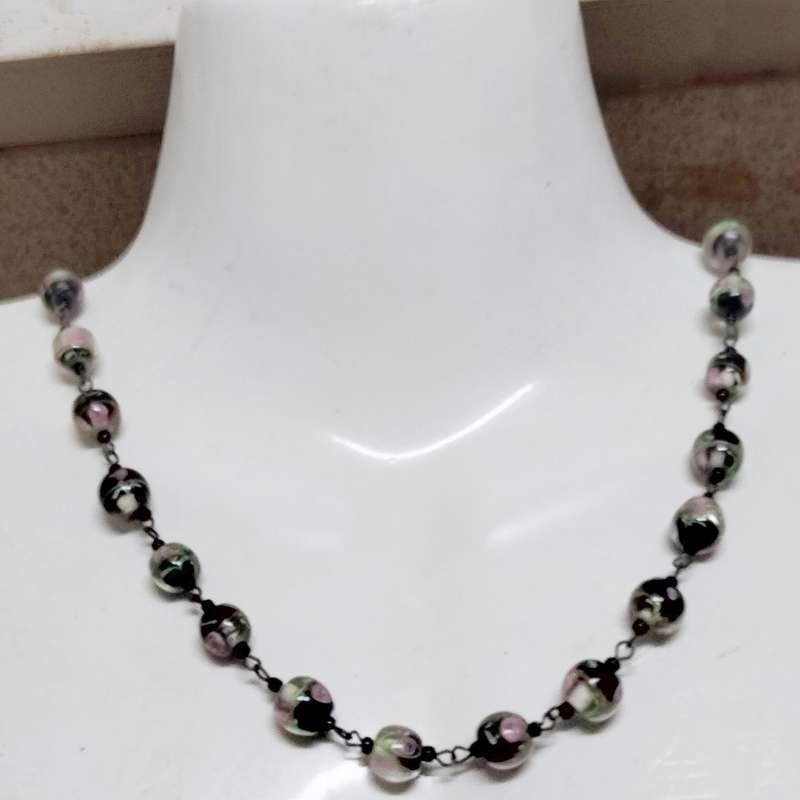 Necklace-  Murano -WEDDING Cake - lampwork glass handmade Vintage beads