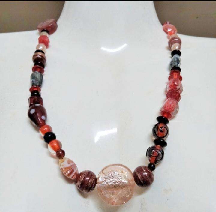 Necklace Murano Italy - crystal lampwork -silver gold -foil - art glass