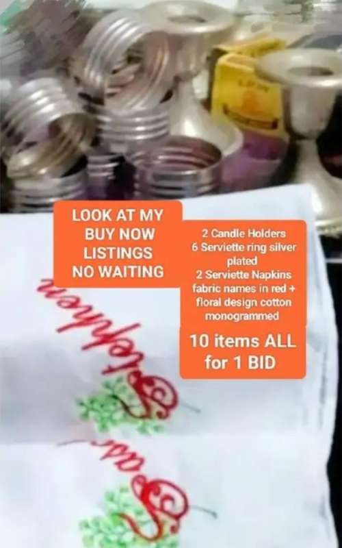 10 ALL for 1 BID - 6 Serviettes Rings + 2 Napkins LOOK At My BUY NOW Items NO WAITING