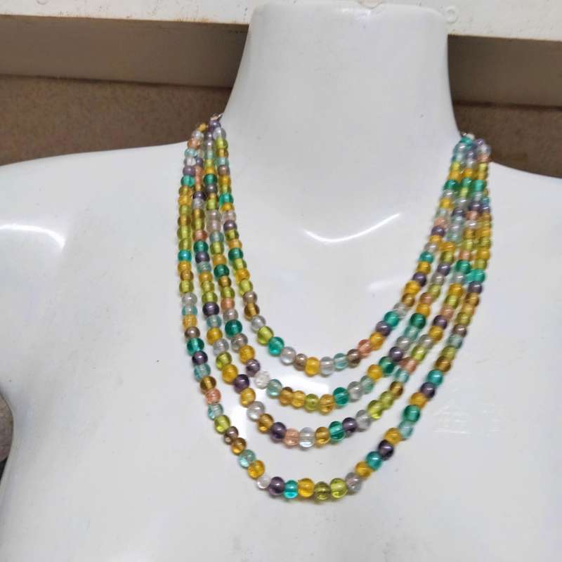 Bib NECKLACE - 4 strand ITALIAN lamp work Glass Beads Multicolour+Chain look at my Buy Now - No Wait