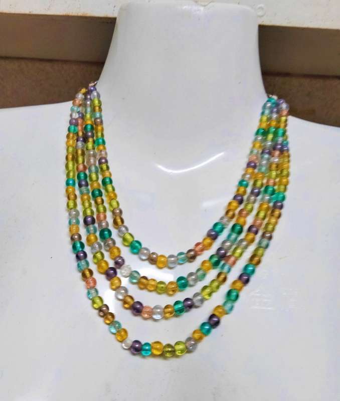 Bib NECKLACE - 4 strand ITALIAN lamp work Glass Beads Multicolour+Chain look at my Buy Now - No Wait