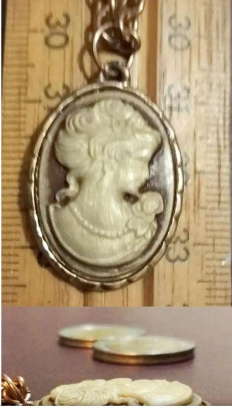 VTG Cameo Pendant Chain Gold Tone back setting flower punch outLOOK AT my BUY NOW LISTING NO WAITING