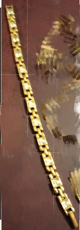 Tennis Bracelet Rhinestones sq.cut links Gold Tone LOOK AT my BUY NOW LISTINGS NO WAITING