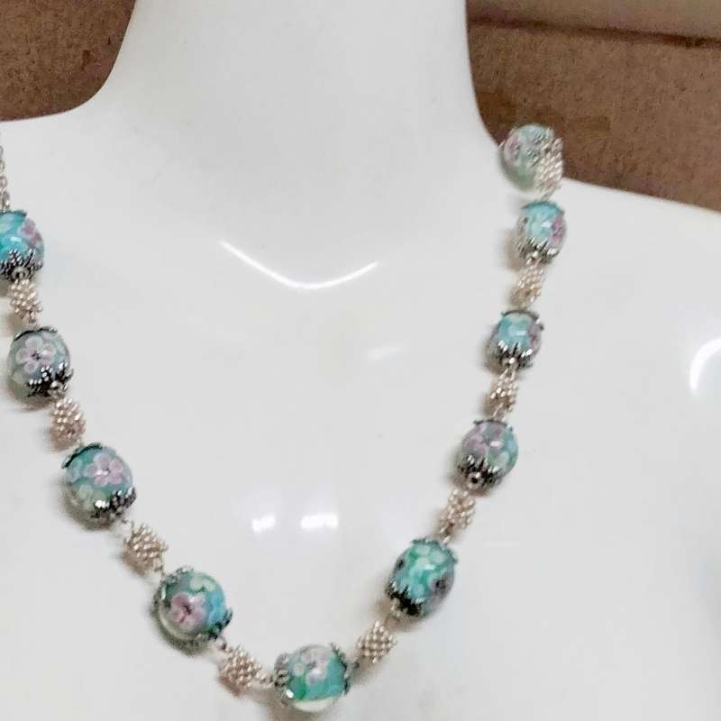 1 Necklace - vintage Italian glass -Fiori - blue Beads-Spacers Chain look at my Buy Now No Waiting