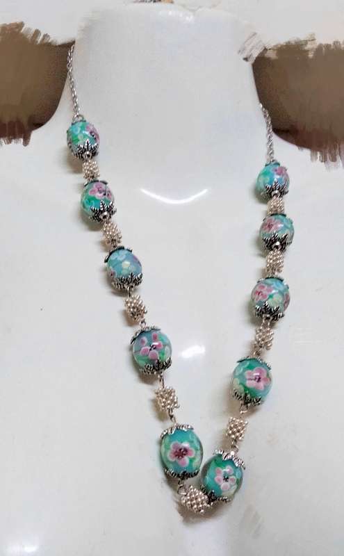 1 Necklace - vintage Italian glass -Fiori - blue Beads-Spacers Chain look at my Buy Now No Waiting