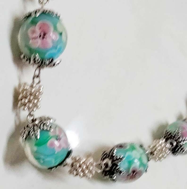 1 Necklace - vintage Italian glass -Fiori - blue Beads-Spacers Chain look at my Buy Now No Waiting