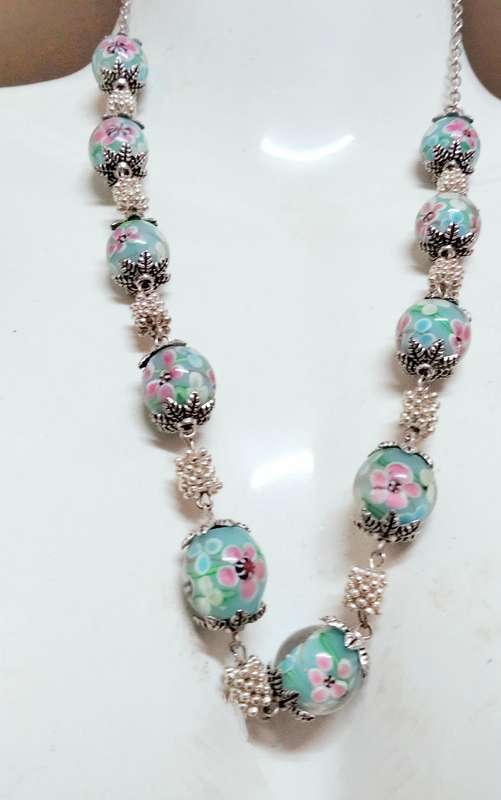 1 Necklace - vintage Italian glass -Fiori - blue Beads-Spacers Chain look at my Buy Now No Waiting