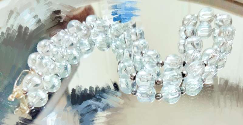 Necklace Clear Translucent QUARTZ semi-precious gem + spacer balls silver tone metal