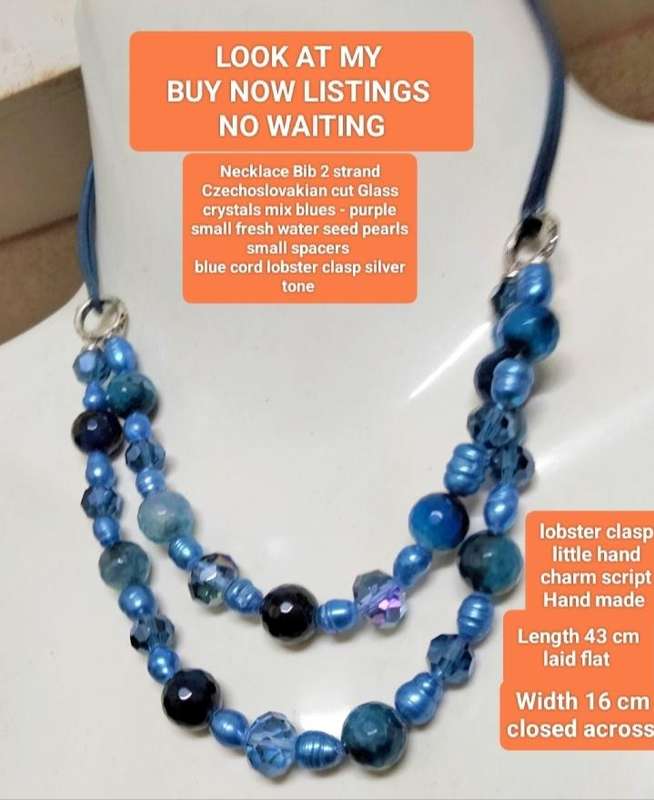 Necklace Bib 2 strand Czechoslovakia  crystal faceted cut glass beads+fresh water pearl hand made