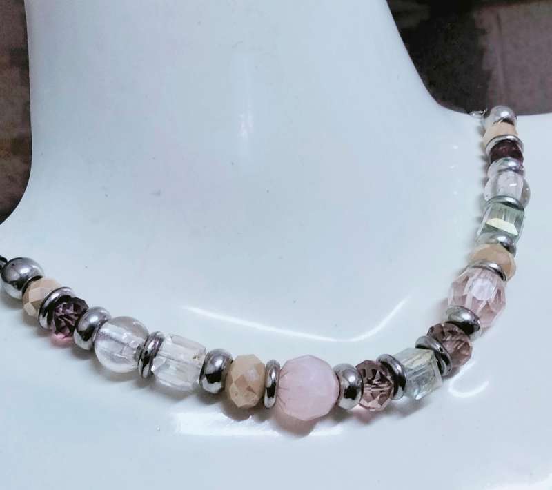 NECKLACE  Mix colours Shape Size  beads Silver Tone chain LOOK At MY BUY NOW items NO WAITING