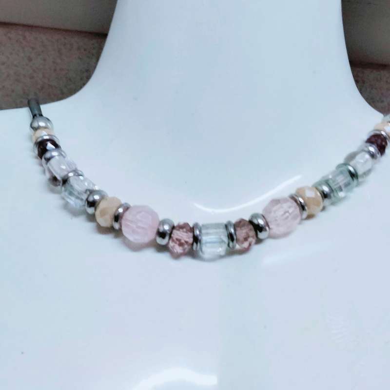 NECKLACE  Mix colours Shape Size  beads Silver Tone chain LOOK At MY BUY NOW items NO WAITING