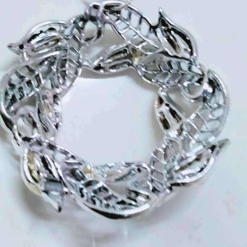 Necklace WREATH Celtic knot  Circle  leaves cut out+Rhinestones ADDED  modern belcher chain