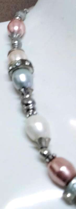 NECKLACE - Pearls Pink large bespoke Faux+ cream crystal embellished metal spacers
